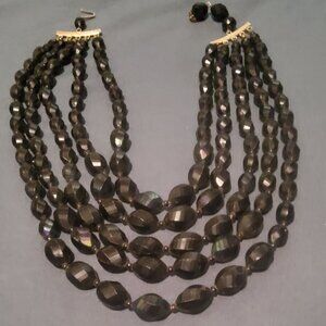 VINTAGE  FIVE STRAND  BLACK NECKLACE BY "HONG KONG ""